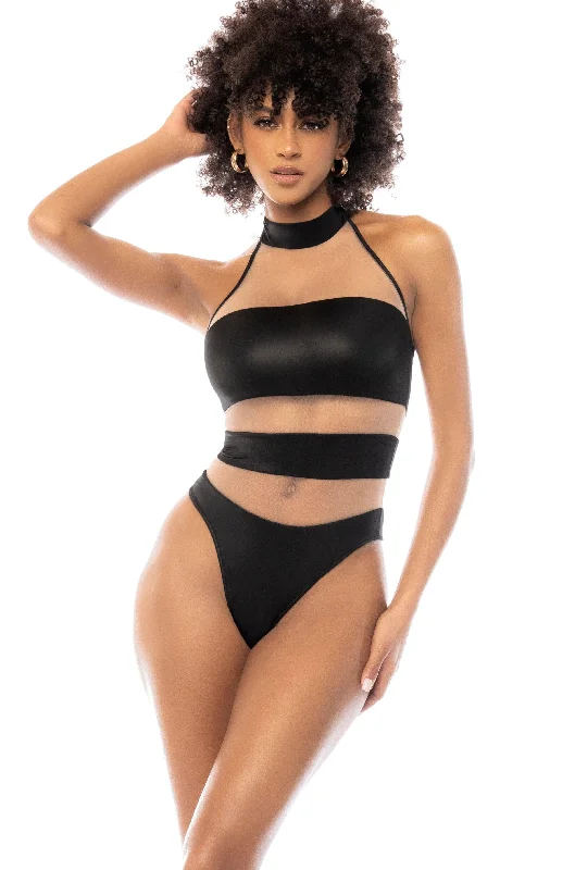 Leather-Effect Fabric Panels Bodysuit