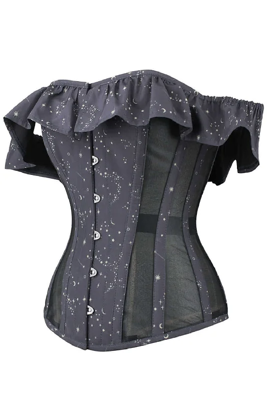 Astronomy Cotton Print Overbust With Mesh Panels And Sleeves