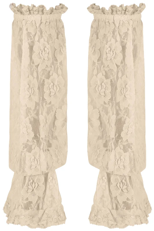 Beige Sheer Lace Smocked Sleeves