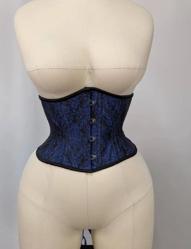 Black and Blue Damask Steel Boned Waspie Underbust Corset