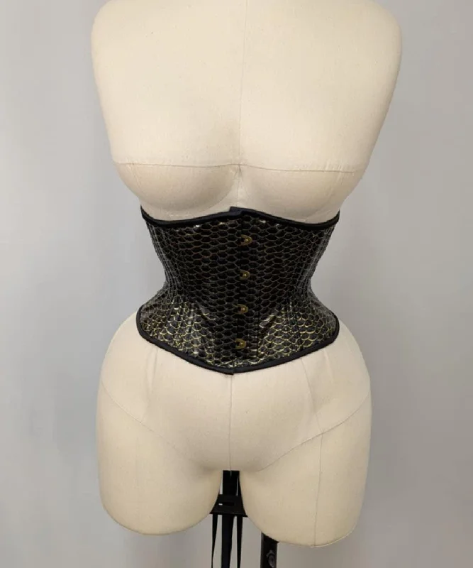 Black and Gold Dragon Vinyl Steel Boned Waspie Underbust Corset