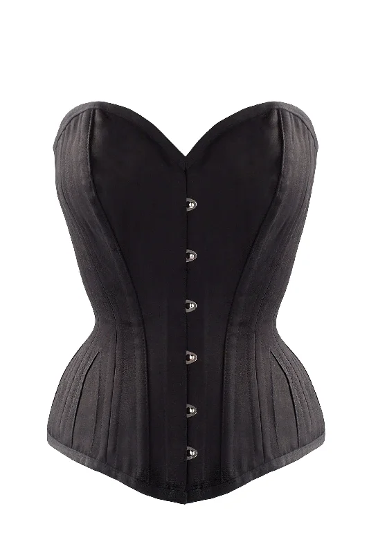 Black Cotton Twill Classic Overbust Waist Trainer With Hip Gores