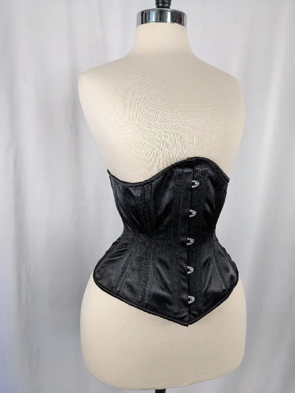 Black Satin Steel Boned Mid Hip Underbust Corset