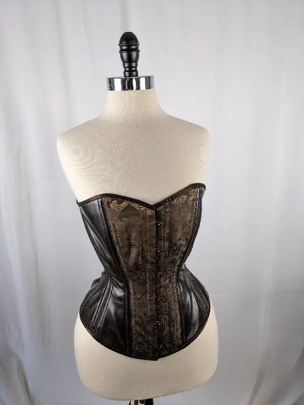 Brown Jacquard and Vinyl Steampunk Steel Boned Standard Bust Overbust Corset