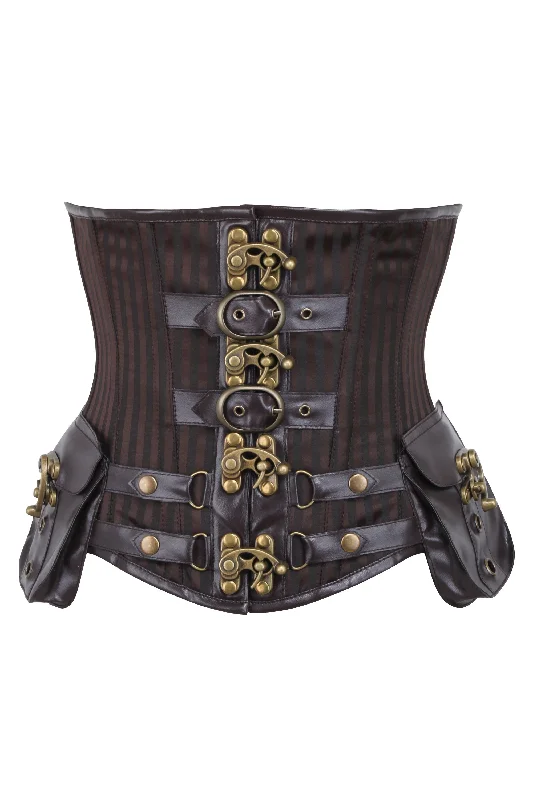 Brown Striped Steampunk captain Underbust with Pouches