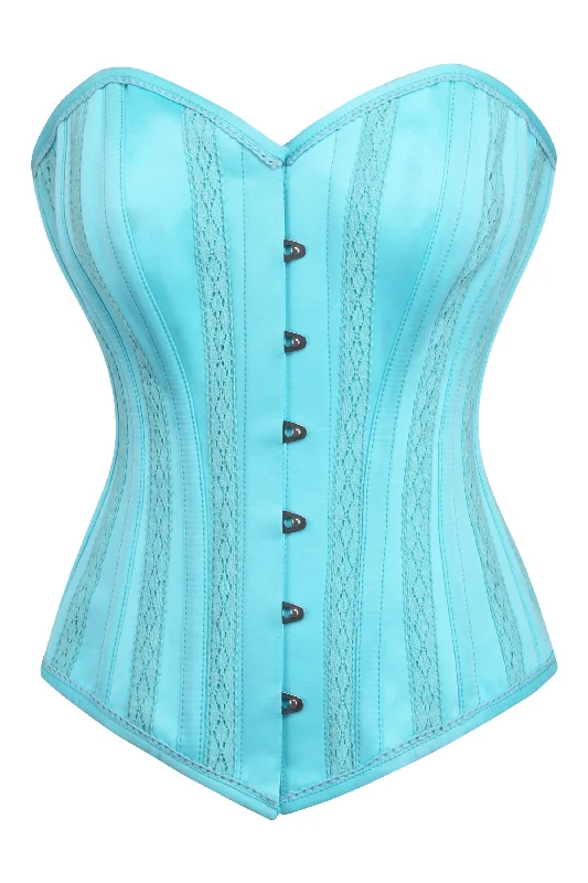 Cyan Blue Satin Overbust with Lace trim detailing