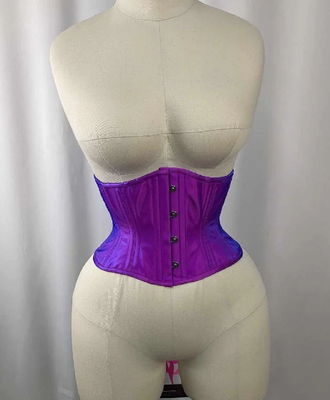 Fuschia and Blue Warp Satin Steel Boned Waspie Underbust Corset