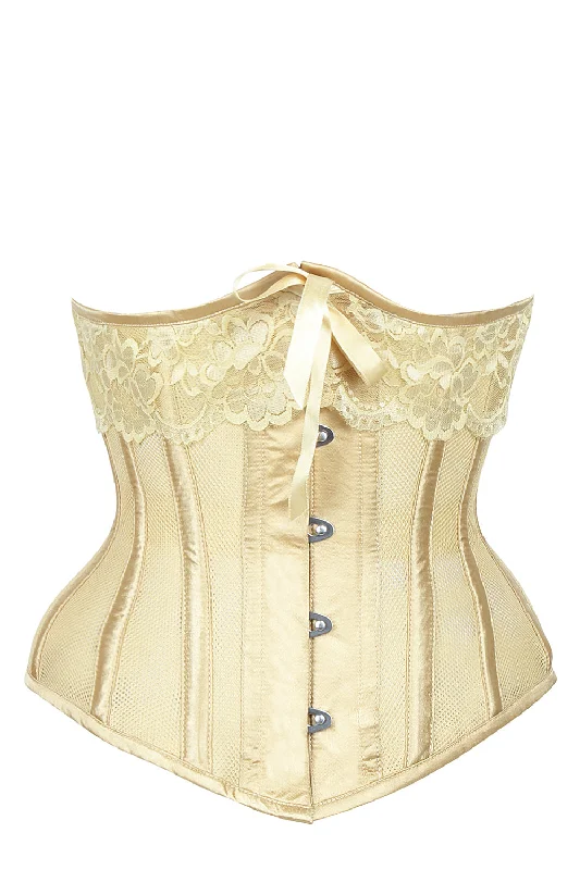 Gold Satin Bridal Corset with Super Fine Mesh Panels