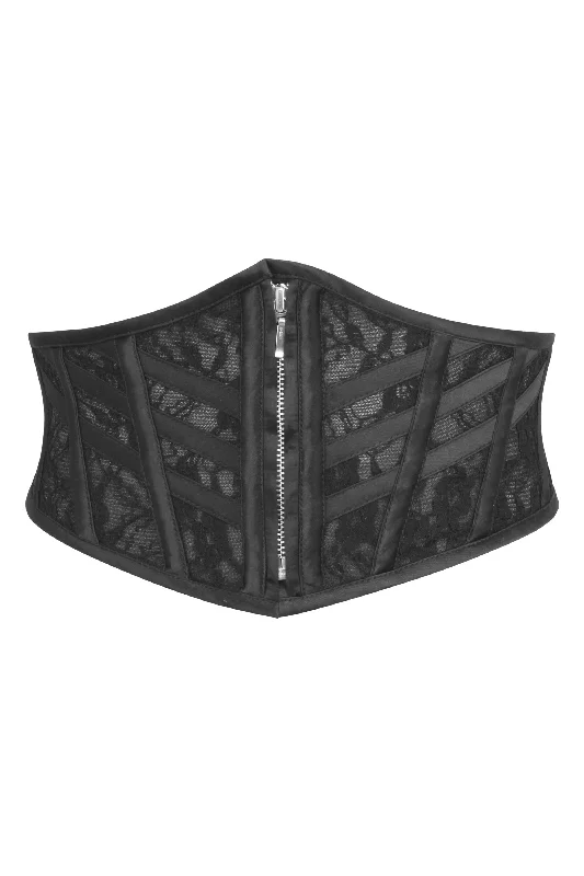 JOSIE BLACK SATIN AND LACE WASPIE BELT WITH FAN LACING