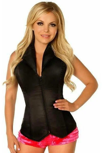 Lavish Black Collared Front Zipper Corset