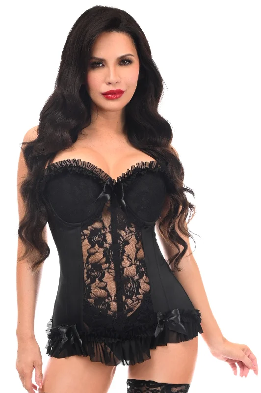 Lavish Black Lycra & Lace Hook & Eye Stretch Bustier Corset