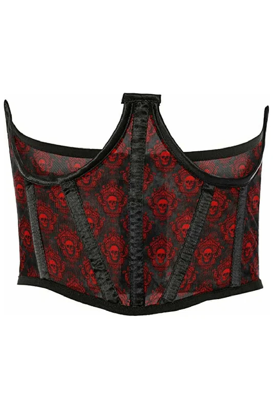 Lavish Black & Red Skull Mesh Open Cup Waist Cincher