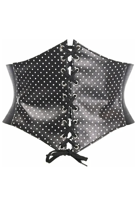 Lavish Black & White Polka Dot Lace-Up Corset Belt Cincher