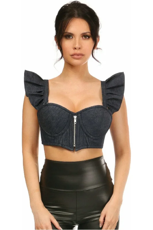 Lavish Blue Denim Underwire Bustier Top w/Removable Ruffle Sleeves