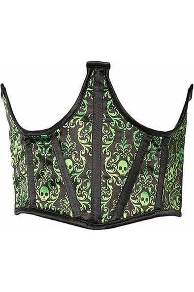 Lavish Green & Black Skull Satin Open Cup Waist Cincher