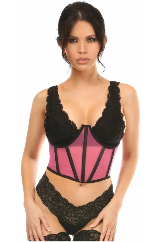 Lavish Pink Mesh Open Cup Waist Cincher