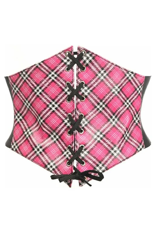 Lavish Pink Plaid Lace-Up Corset Belt Cincher