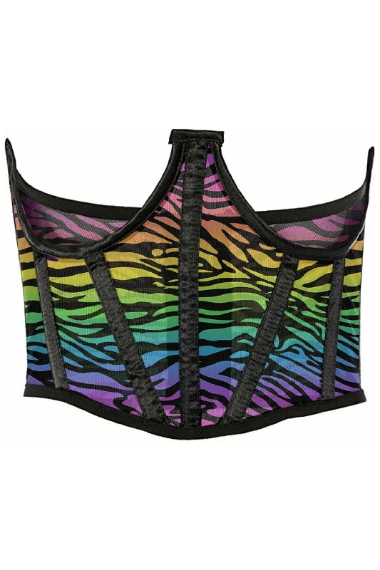 Lavish Rainbow Animal Print Mesh Open Cup Waist Cincher