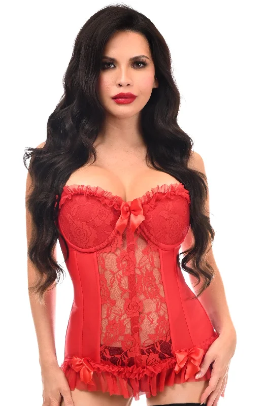 Lavish Red Lycra & Lace Hook & Eye Stretch Bustier Corset