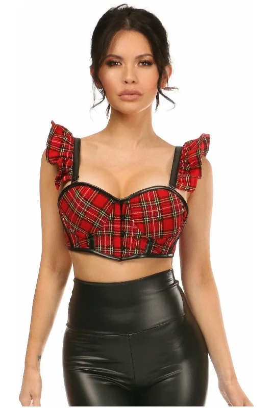 Lavish Red Plaid Underwire Bustier Top w/Removable Ruffle Sleeves