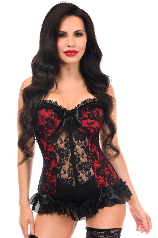 Lavish Red w/Black Lace & Lycra Hook & Eye Stretch Bustier Corset