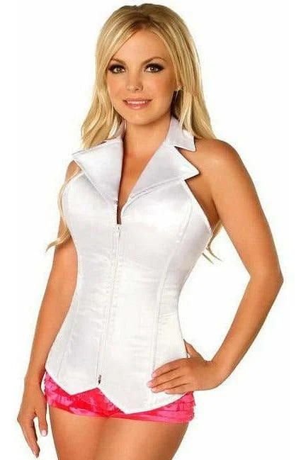 Lavish White Collared Front Zipper Corset