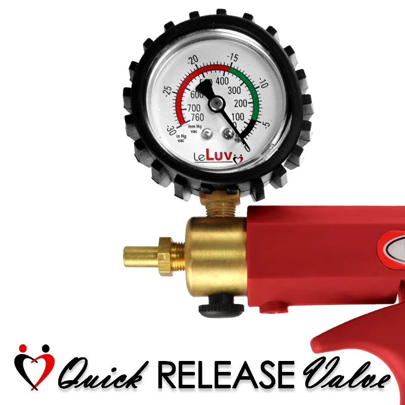 LeLuv Maxi Penis Pump | Red Handle, Silicone Hose, Gauge/Protected Gauge | Round Flange Cylinder