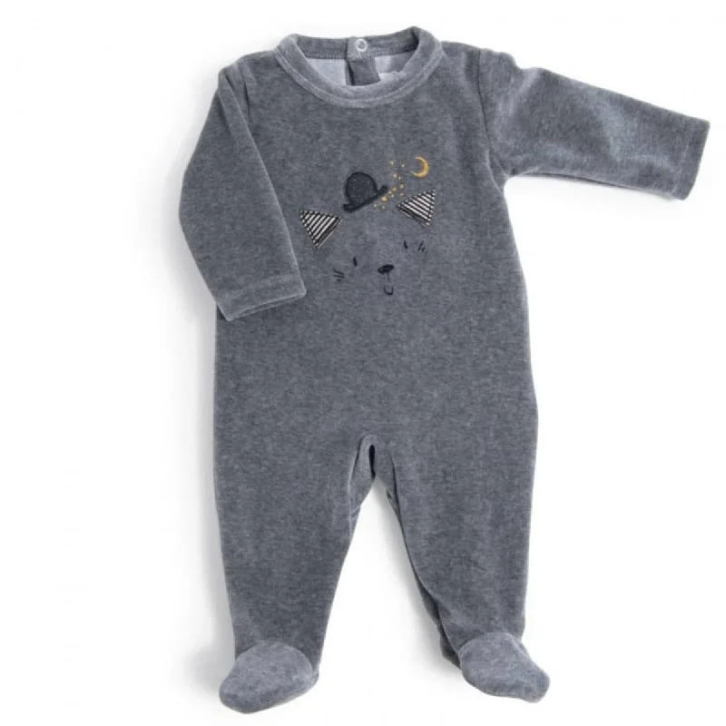 Moulin Roty Les Moustaches Cotton Jersey Fernand Sleepsuit Light Grey