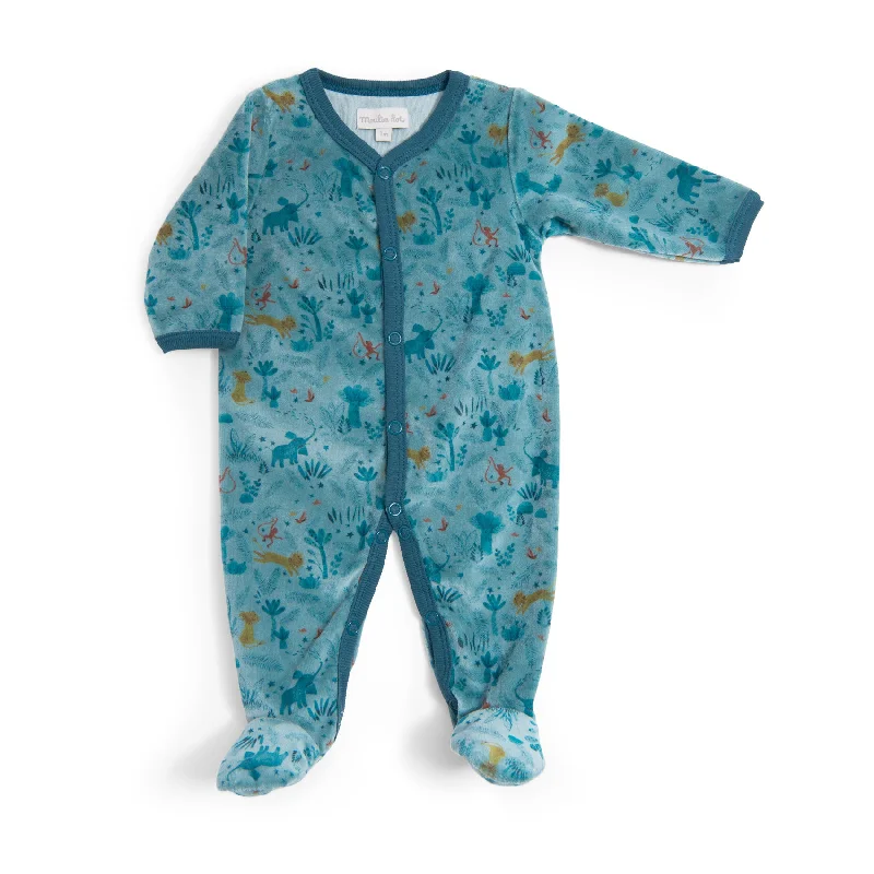 Moulin Roty Sous Mon Baobab Blue Savannah Pattern Velour Pajamas