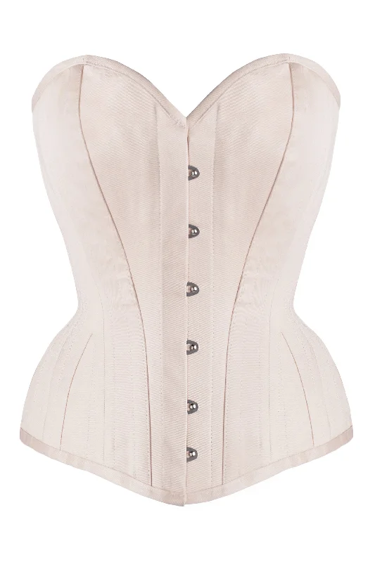 Pinky Beige Cotton Twill Classic Overbust Waist Trainer With Hip Gores