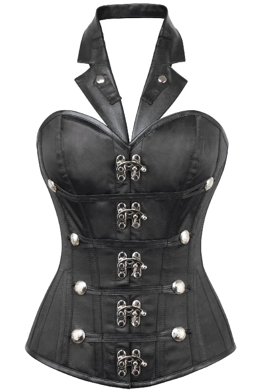 PVC Steampunk Halterneck Corset with Tuxedo Lapel