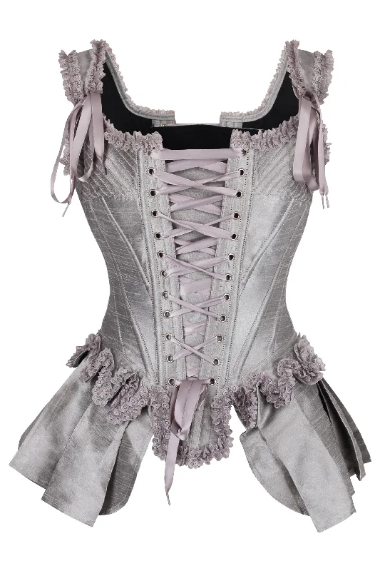 Silver Historically Inspired Corset Overbust with Bustle