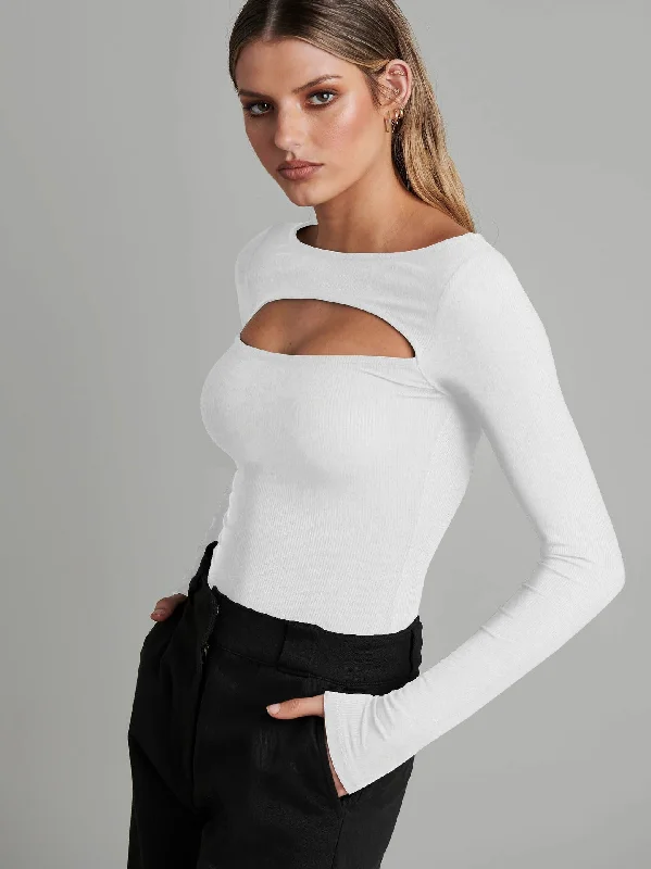 ZASUWA Female Hollow Out Ribbed Long Sleeves Bodysuit