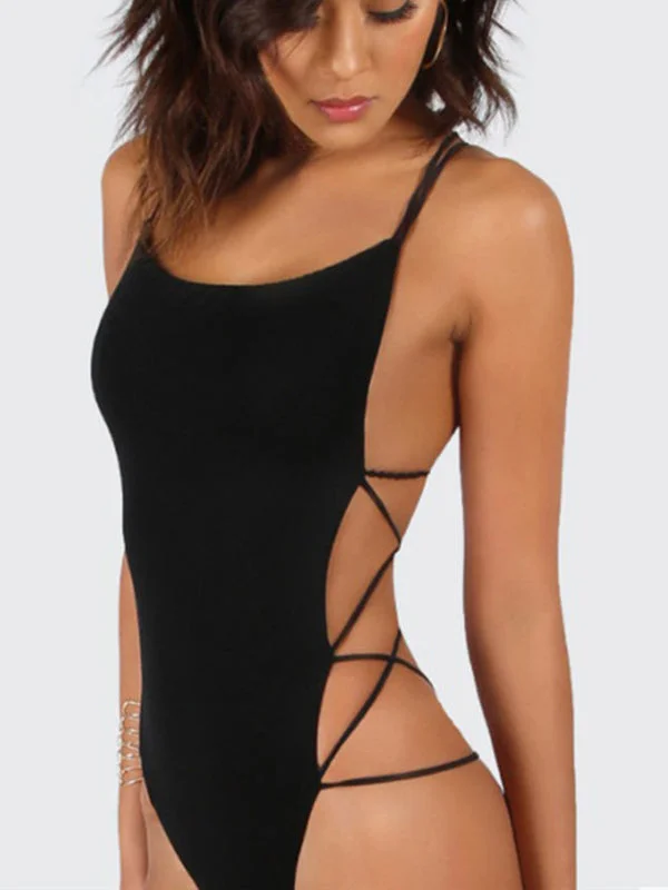 ZASUWA Female Sexy Cross Back Hollow Out Bodysuit