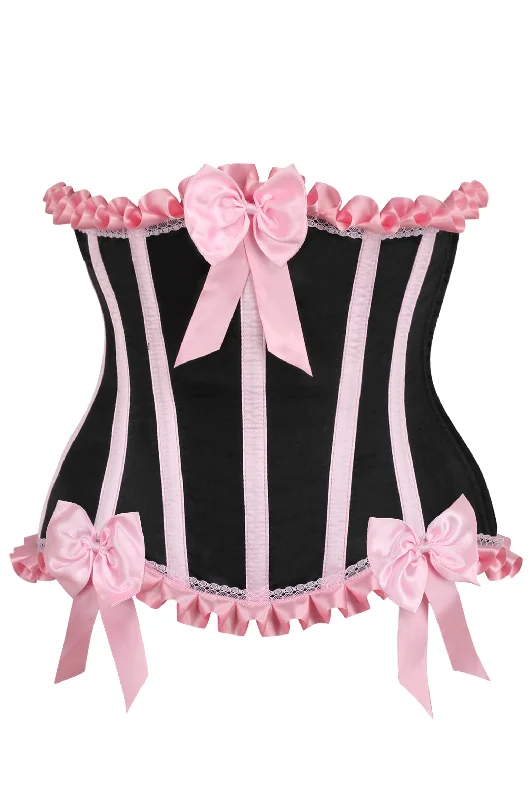 Top Drawer Black/Pink Steel Boned Burlesque Underbust Corset Waist Cincher