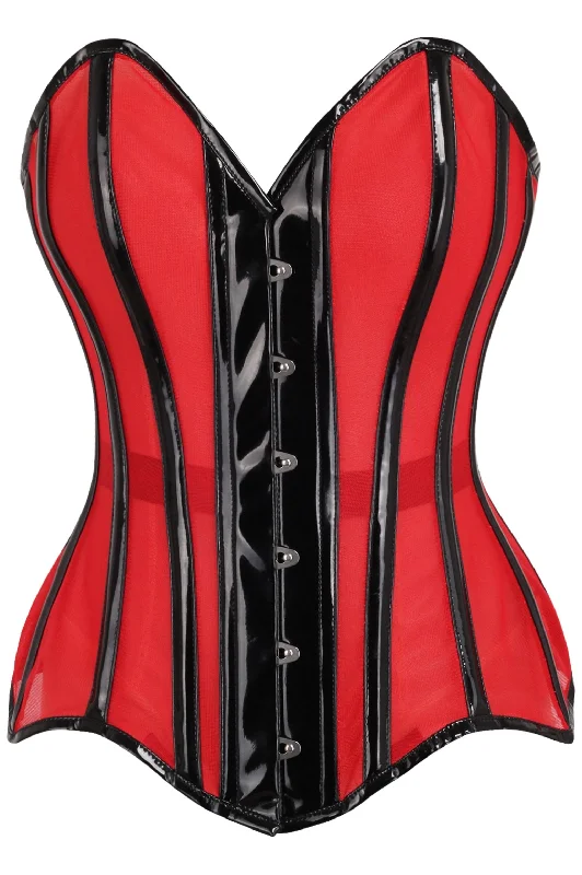 Top Drawer Red Mesh Net w/Patent Steel Boned Overbust Corset