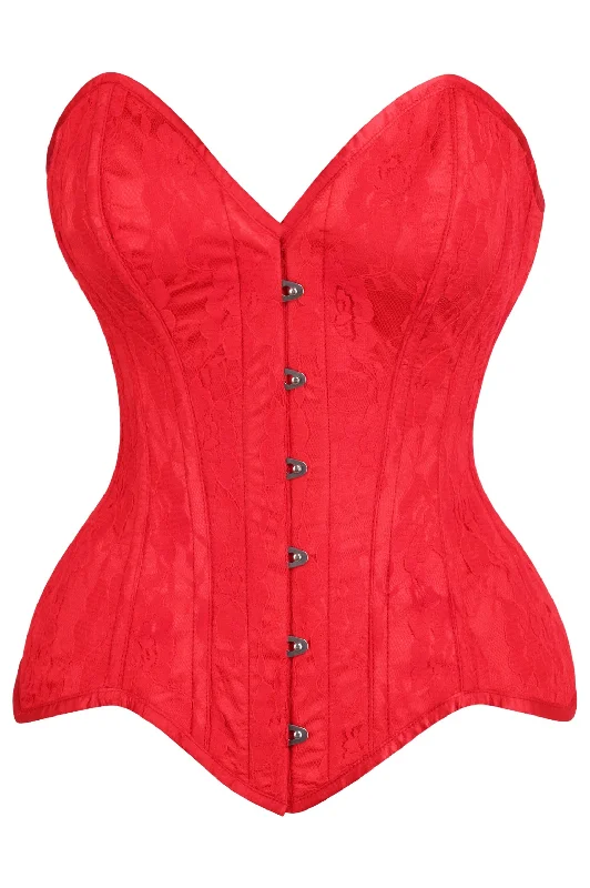 Top Drawer Red Satin w/Red Lace Overlay Steel Boned Overbust Corset