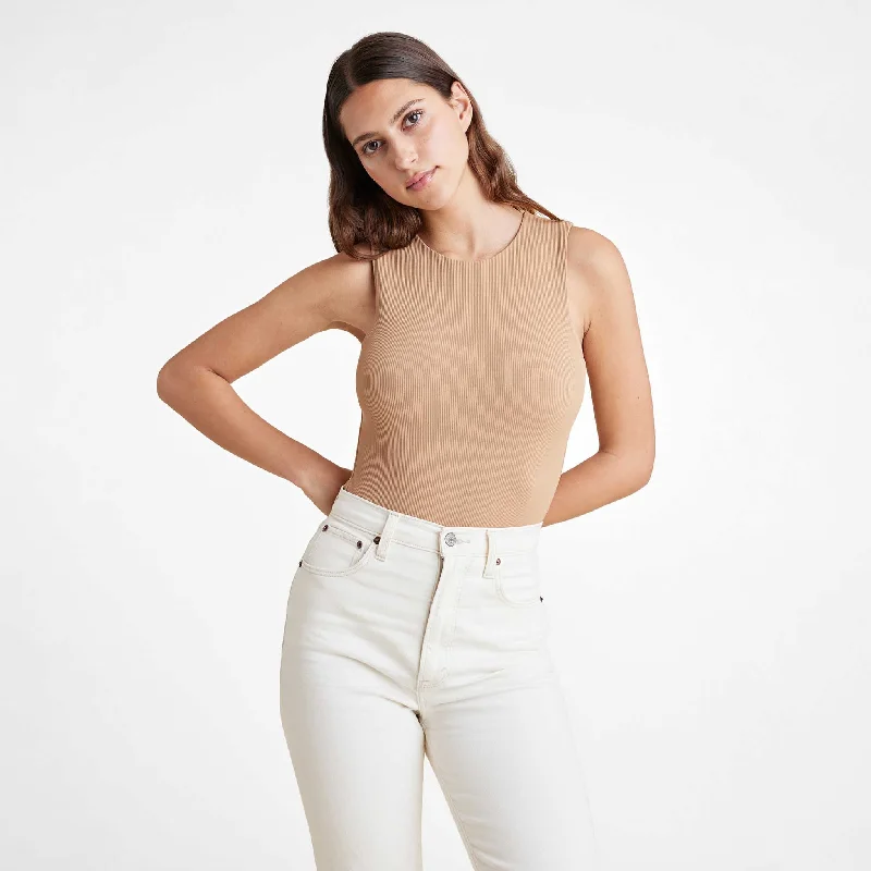 Ribbed Crewneck Tank Bodysuit | Cinnamon