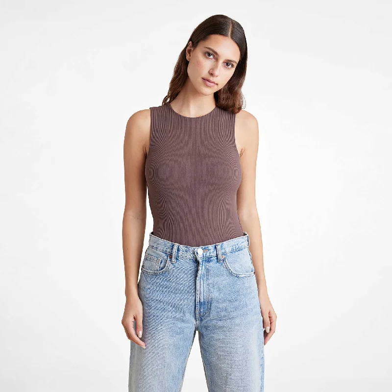 Ribbed Crewneck Tank Bodysuit | Coffee