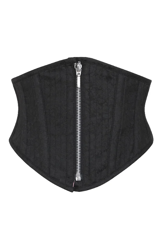 Zip Front Black Brocade Waspie Corset