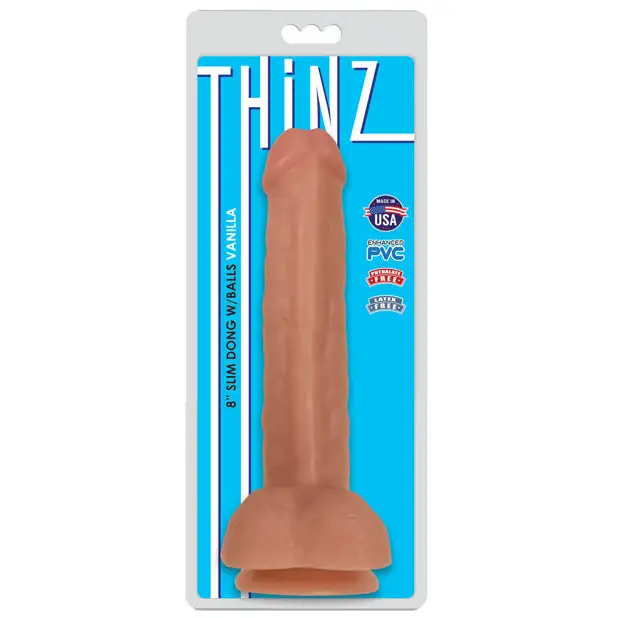 Curve Toys Thinz 8 in. Slim Dildo with Balls & Suction Cup Beige