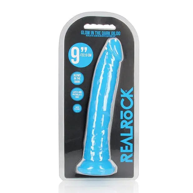 RealRock Glow in the Dark Slim 9 in. Dildo Neon Blue