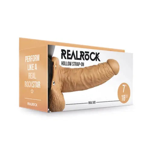 RealRock Realistic 7 in. Hollow Strap-On With Balls Tan