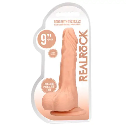 RealRock Realistic 9 in. Dildo With Balls and Suction Cup Beige