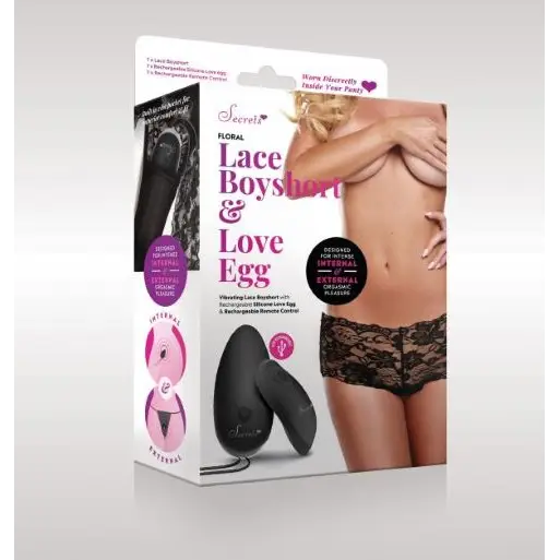 Secrets Vibrating Floral Lace Boy Short Rechargeable Black