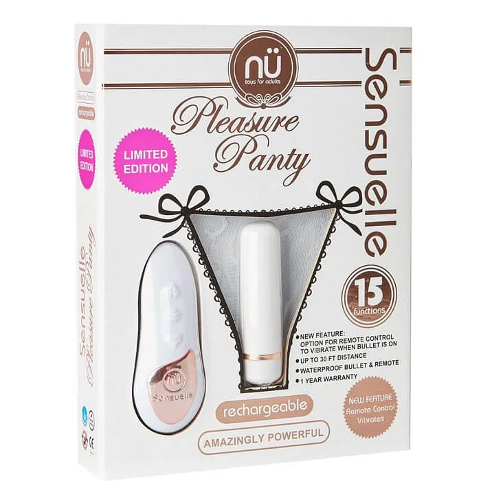 NU Sensuelle Remote Control Pleasure Panty 15-Function Rechargeable Bullet Vibrator Limited Edition White