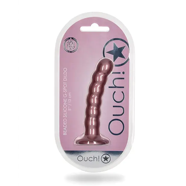 Shots Ouch! Beaded Silicone 5 in. G-Spot Dildo Metallic Purple