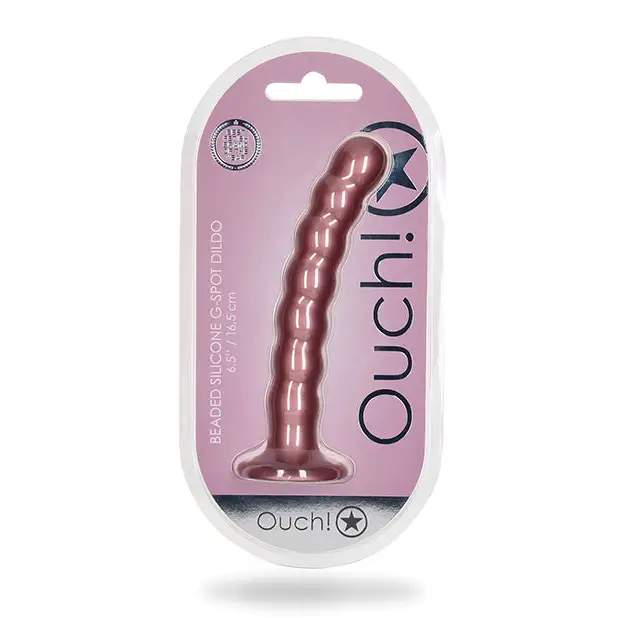 Shots Ouch! Beaded Silicone 6.5 in. G-Spot Dildo Rose Gold