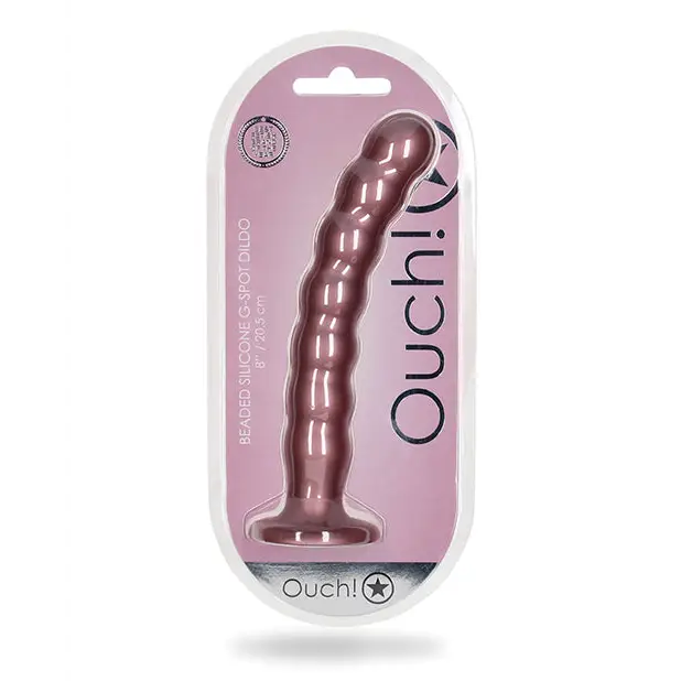 Shots Ouch! Beaded Silicone 8 in. G-Spot Dildo Rose Gold