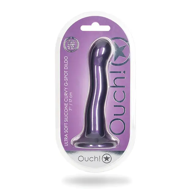 Shots Ouch! Ultra Soft Silicone 7 in. Curvy G-Spot Dildo Metallic Purple